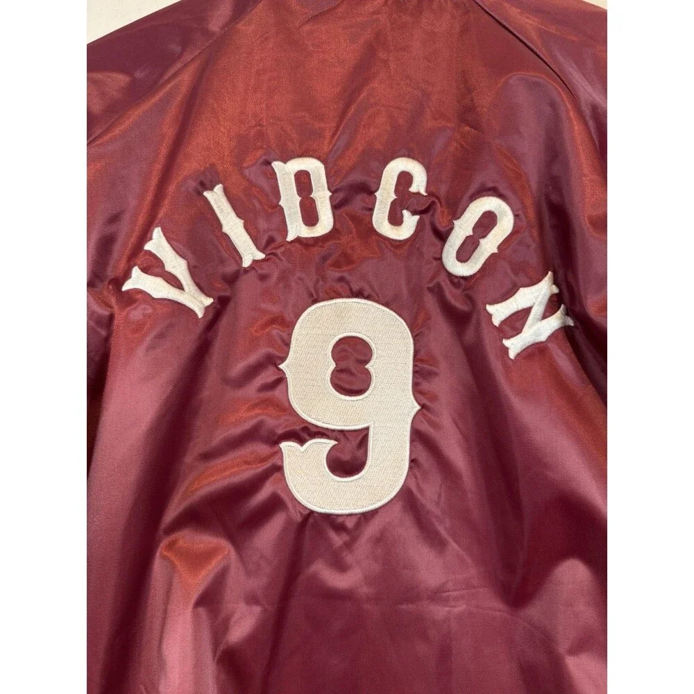 CARDINAL VIDCON 9 Burgundy Satin Bomber Varsity Jacket Embroidered Size Small